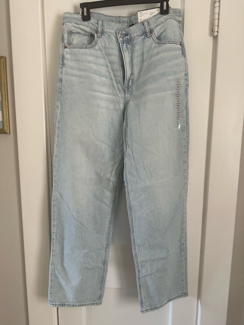 NWT American Eagle Highest Rise Baggy Straight Leg Jeans | Light Wash | Size 14R